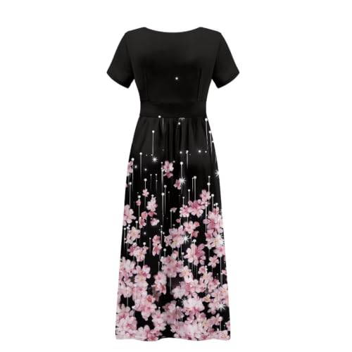 Image of Women's Fall Summer Short Sleeve Ankle Length V-Neck Party Dress with Pockets Size S-3XL