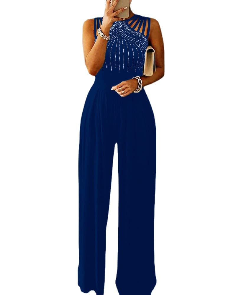 shownicer Monos de Vestir Mujer Elegante Verano Largo Talla Grande Sin Mangas Mono de Color Sólido Pantalones Anchos de Rectos Playsuit Fiesta de Noche