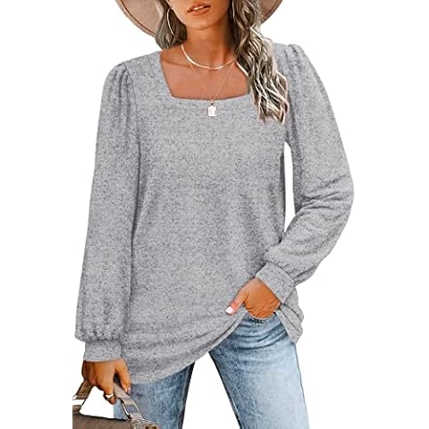 WIHOLL Long Sleeve Shirts for Women Dressy Casual for Fall Tops Light Grey L Cover