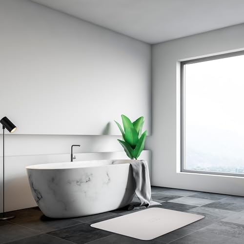 Momo Lifestyle Diatomaceous Stone Bath Mat - Quick-Dry Absorbent Bathroom Mat (Linen Grey, 32 x 20)