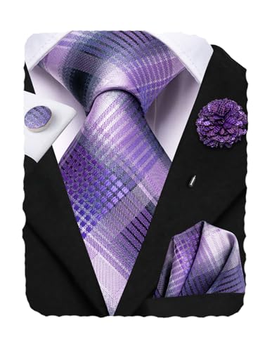 Image of Hi-Tie Men's Tie Lapel Pin Set Pocket Square Cufflinks Formal Woven Silk Tie Sets Wedding Party