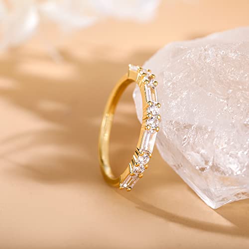 SHINYSO Wedding Band for Women Cubic Zirconia Ring Baguette Round Thin Stackable Rings Eternity Band for Her Gold/Silver/Rose Gold Size 4-102