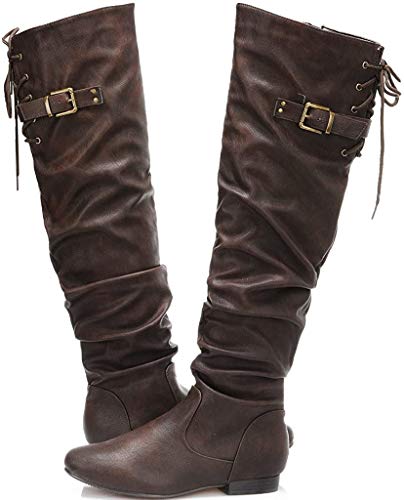 Image of DREAM PAIRS Women's Over The Knee Flats Slouch Thigh Boots