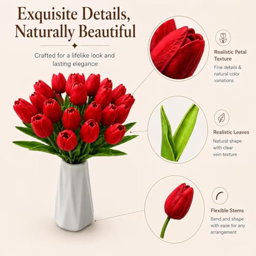Image of Mandy's 20pcs Artificial Red Tulips