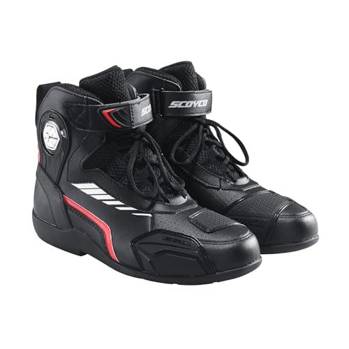 Image of Scoyco Motorcycle Shoes for Men, Breathable Protective Street Riding Shoes with Anti-Slip Sole & Ankle Guards - Black