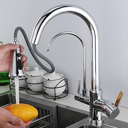 Mitigeur cuisine 3 voies eau chaude froide et filtrée avec douchette pivotante