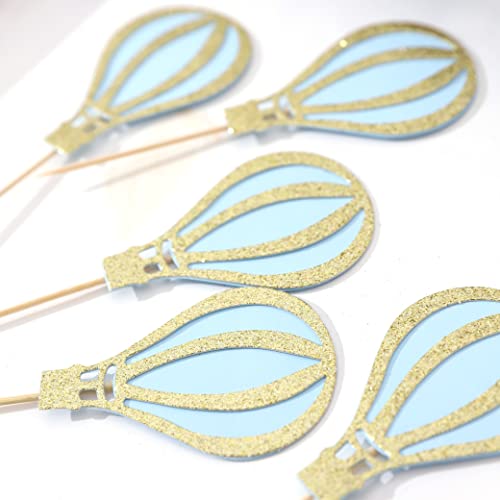 12Pcs Hot Air Balloon Cupcake Topper - Glitter Cupcake Topper , Baby Shower Decorations , Birthday Party Supplies , Retirement/Travel/Graduation Theme Party Decor (Hot Air Balloon Cupcake Topper Blue) #TOP7