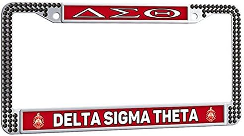 DELTA SIGMA THETA Customized Car License Plate Frame, Sorority Logo Auto License Plate Frame, Framespolish Metal Slim Style License Plate Frame with Screw Set - Black