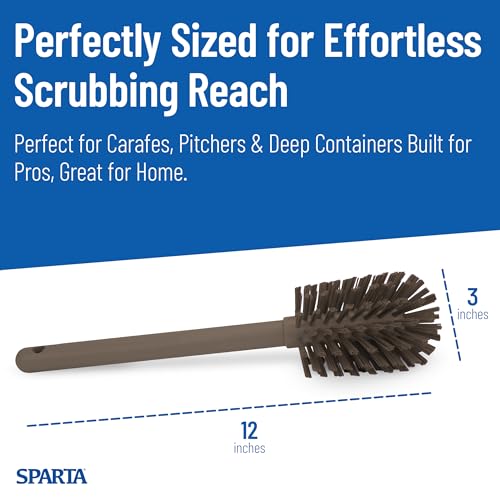 Image of SPARTA Large Water Bottle Brush Ideal for Wide-Mouth Jars, Bottles and Tumblers, Dishwashing Tool with Handle for Home and Commercial Kitchens, Plastic, 12 Inches, Brown