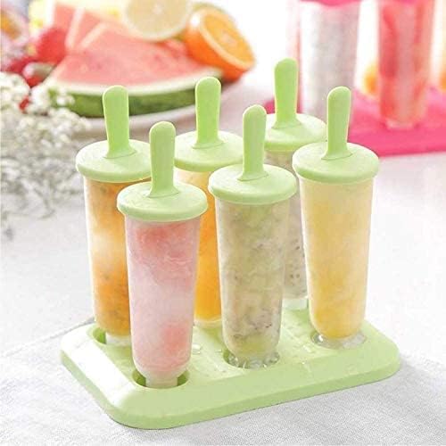 Image of Zeinwap Set of 6 Plastic Reusable Round Shape Ice Popsicle Makers - Homemade Popsicle Frozen Ice Cream Moulds Tray - Kulfi Candy Ice Lolly Mold For Children & Adults - Muilticolor,17X11.9X15.5 Cm