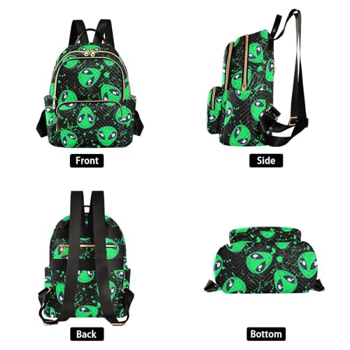 Image of Green Alien Mini Backpack Fashion Backpack Purse for Women,Handbag Shoulder Bag Casual Daypack, Ladies Gift for College Work (M)