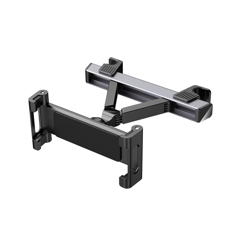 JCBL ACCESSORIES Car Tablet Holder with Aluminium Adjustable Mount on Head Rest for Back Seat, Aluminium Alloy, Anti-Slip Grip, Max Grip 4-13 inch - (Black)