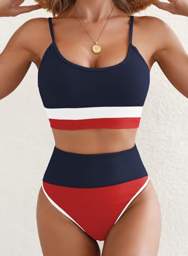 Image of Herseas Women 2 Piece High Waisted Bikini Sets Color Block Popular Swimsuits 2026 Summer Beach Swim Best Bathing Suits