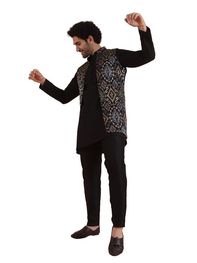 Ensemble Nehru Kurta homme noir avec broderie fil lourd haut de gamme taille M élégant