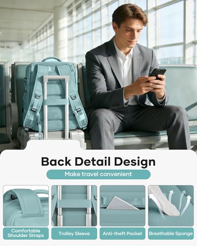 Image of Vacuum Backpack Travel with Pump Carry on Luggage Flight Approved Essentials Personal Item Travel Bag with Vacuum System Waterproof Compression Backpack for Women Men Mochila de Viaje Light Blue