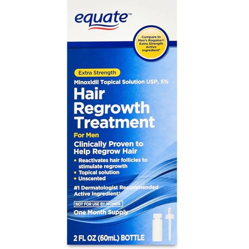 Equate Minoxidil 5% Hair ReGrowth Solution for Men - 1 Month Supply, 2 fl ozr Growth Solution for Men + Wooden Comb