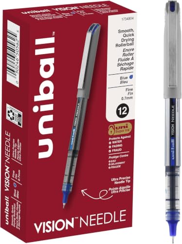 Image of Uni-Ball uniball Vision Needle Rollerball Pens with 0.7mm Fine Point, Blue, 12 Count (Pack of 12)