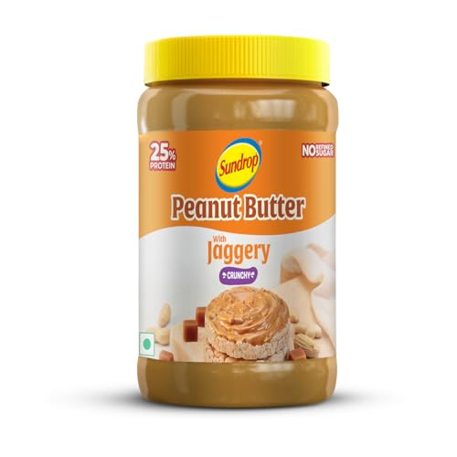 Image of Sundrop Peanut Butter with Jaggery | Crunchy | 900 grams | With 25% Protein | 7.5% Dietary Fibre | Premium Roasted Peanuts | Great Value Per Gram of Protein I No refined sugar
