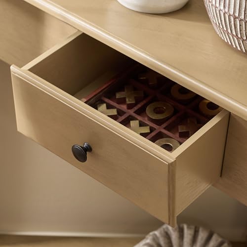 Image of SAFAVIEH Furniture - Gomez 1-Drawer Corner Table - Desert Brown - Solid Wood - Classic Corner Storage Design - Ideal for Entryway, Living Room, Home Office, 33.1 inch W x 17.3 inch D x 28 inch H (AMH5709L)