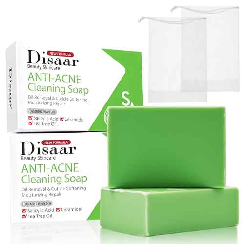 Salicylsäure Seife, Salicylsäureseife mit einem Schaumnetz, Naturseife, Gesichts und Körperseife mit Teebaumöl Neuramid, Pore Peeling, Geeignet für Gesicht und Körper, Entfernt Talg - 2X100g