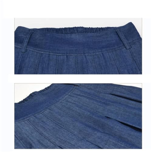 Women Denim Pleated Skirt Plus Size All-Match Long Maxi Elastic Waist with Pockets Belt Midi Skirt2