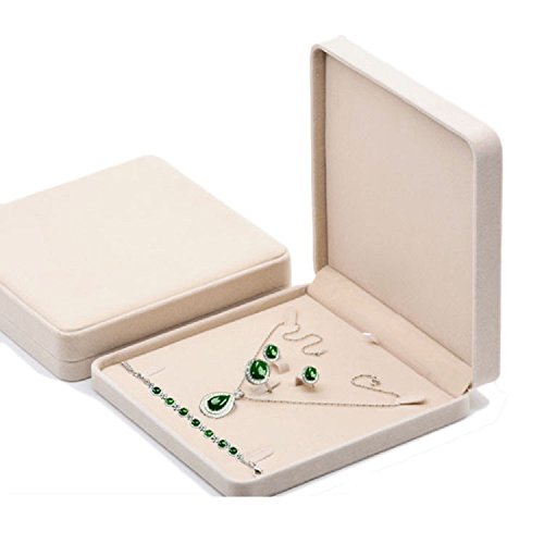 Junninggor Jewelry Set Velvet Box Necklace Earring Ring Necklace Bracelet Gift Display Case Wedding Jewelry Storage Holder (Beige) #TOP1
