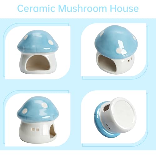 Image of Saim Ceramics Mushroom House Aquarium Decor, Betta Fish Tank Accessories Landscape Decoration, Small Shrimp Goldfishes Habitat Hut Pleco Smalland Breeding Hide Caves Toad House - Blue