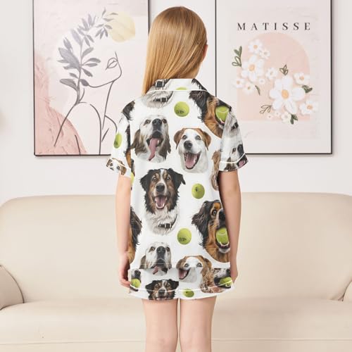 ALAZA Dog with Tennis Balls Pajamas Satin Pajama Set Short Sleeve Button Down Sleepwear4