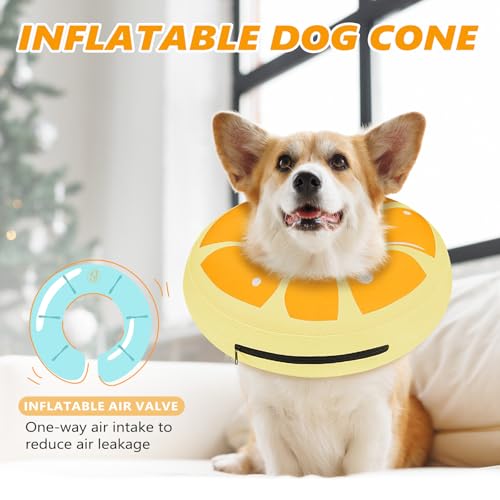 Image of Inflatable Dog Cone Collar to Stop Licking, Soft Neck Donut Collar After Surgery, Adjustable Recovery Cone for Small Medium Large Dogs (Orange,2XL)