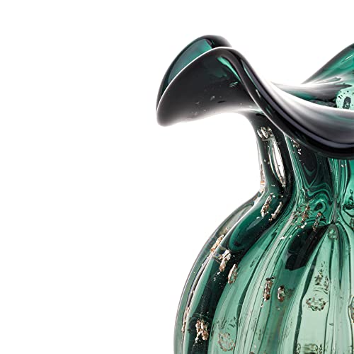 Vaso de Vidro Italy Verde Esmeralda e Dourado 11,5cm x 13cm - Wolff