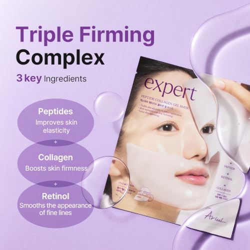 Image of Ariul Expert Peptide Collagen Gel Mask - Firming Hydrogel Sheet Mask for Face, Hydrating & Elasticity Care, Korean Skincare (4 Sheets)