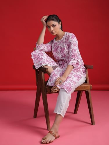 Image of INDO ERA Women's Pure Cotton Printed A-Line Casual Kurta (SHDPU7658)