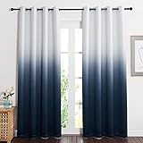 NICETOWN White to Navy Blue Room Darkening Curtains 84 inch Length for Bedroom Decorations, Grommet Ombre Privacy Thermal Insulated Curtains for Patio Sliding Door Doorway, 104' Wide Total 2 Pieces