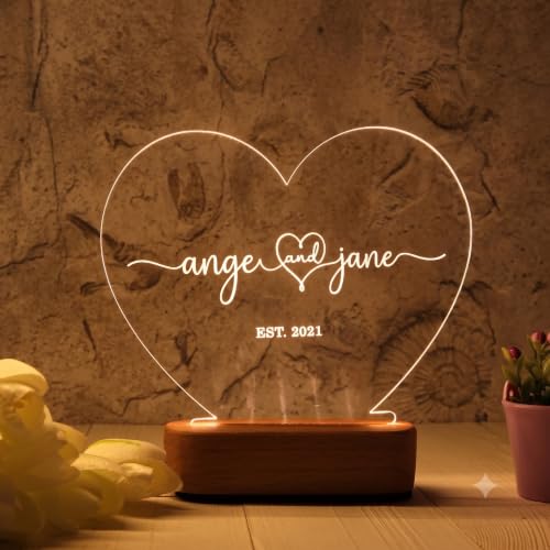 Image of Customized Photo Led Light With Adapter Frame for Couples | Personalized Picture Frame Wooden Stand | Custom Gift | Romantic Anniversary, Wedding, Birthday valentine's day for Gift Him or Her (Love Heart Lamp)