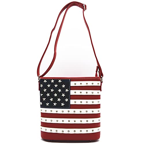 Image of WESTERN ORIGIN American Flag Stars and Stripes Studs Crossbody Handbag USA Patriotic Women Purse Leather Single Shoulder Bag