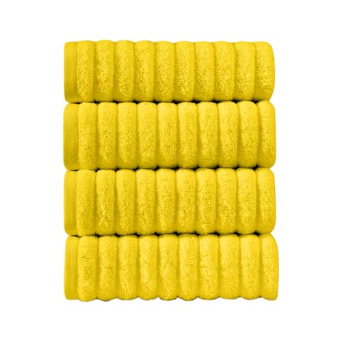 Image of Elegant Comfort Luxury 100% Turkish Cotton Corduroy Ribbed 4 Pack Hand Towel Set 16 x 28 Inch - Absorbent, Super Soft, Quick Dry, Premium Towels for Bathroom, Gym, Spa and Hotel Use, Yellow