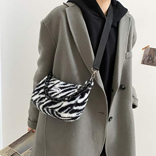 KESYOO Bolsa de Ombro Com Estampa de Zebra Bolsa de Pelúcia Pequena Bolsa de Leopardo de Pele Falsa