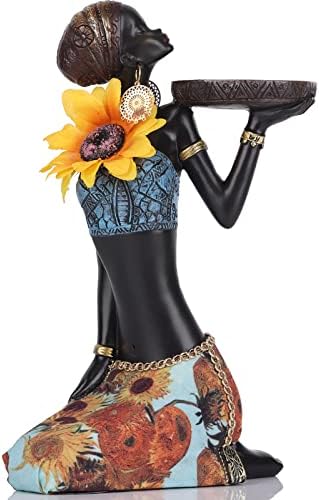 African art Figurines Candlestick,Candle Holder Candlestick,Sunflower African Lady Candlestick Figurine,Resin African American Candlestick Holder Figurines,for Wedding, Holiday Decor，Women Statues