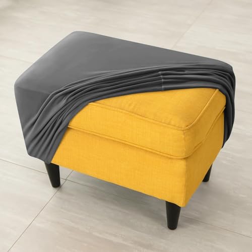 Image of HOKIPO Premium Velvet Stretchable Foot Stool Cover Ottoman Slipcover, Dark Grey (NEW-4801-DGRY)