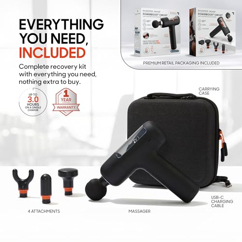 Image of Sharper Image PowerBoost Circuit Massage Gun [2026 Version] Deep Tissue Percussion Massager with 6 Speeds for Back, Shoulders, & Full Body Muscle Pain Relief, with 4 Attachments & Travel Case