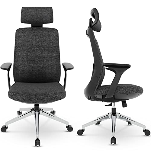 Dripex Chaise Bureau Ergonomique, Fauteuil de Bureau à roulettes Pivotantes à 360 ° avec Support Lombaire Ajustable, Appui-Tête Réglable, Accoudoir, Dossier Respirant-Noire