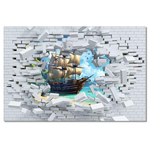 Toile imprimée 120x80cm bateau île paradisiaque déco murale salon