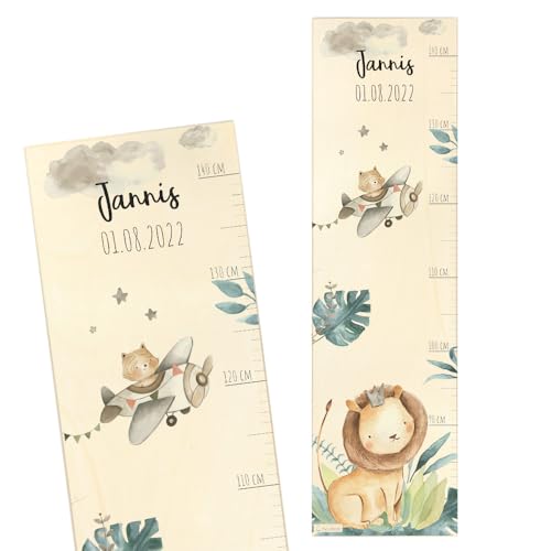 Geschenkfreude Messlatte Kinder personalisiert 80-140cm - süße Tiermotive - Dekoration fürs Kinderzimmer - personalisierte Messlatte Kinder Holz - Geburt Geschenk - Maßband Wand