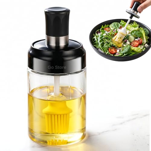 Image of GO STORE Glass Oil Dispenser With Basting Brush, Oil Ghee Containers Bottle for BBQ, Pastry, Grill, Baking, Kitchen Cooking (250 ml)