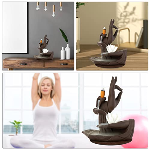 Yyw Lotus Flower Monk Backflow Incense Burner, Large Handmade Ceramic Backflow Cone Sticks Incense Holder Home Decor Craftwork Figurine With Incense Cones #TOP6