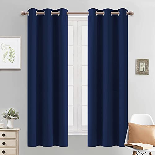 Yakamok 63 Inch Length Blackout Curtains for Bedroom, Room Darkening Thermal Insulated Blackout Drapes for Living Room, Navy Blue, 2 Panels,38 Inch Width