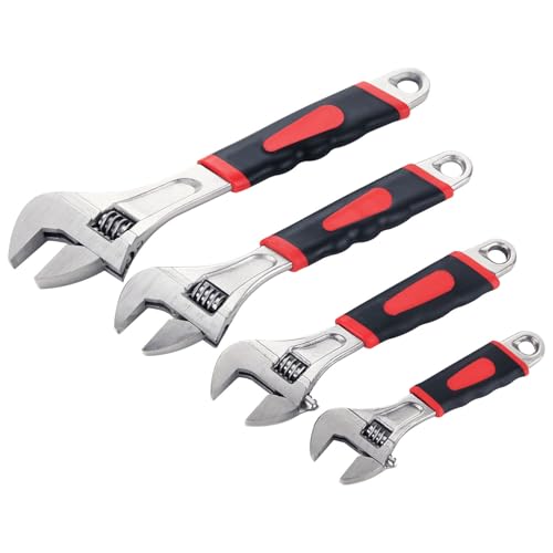 4PCS Adjustable Spanner Set, 4 Sizes Adjustable Wrench Set with Soft Grip, Multifunctional Carbon Steel Shifter Spanner Sets for Pipeline Building Machinery Home (6"+8"+10"+12")