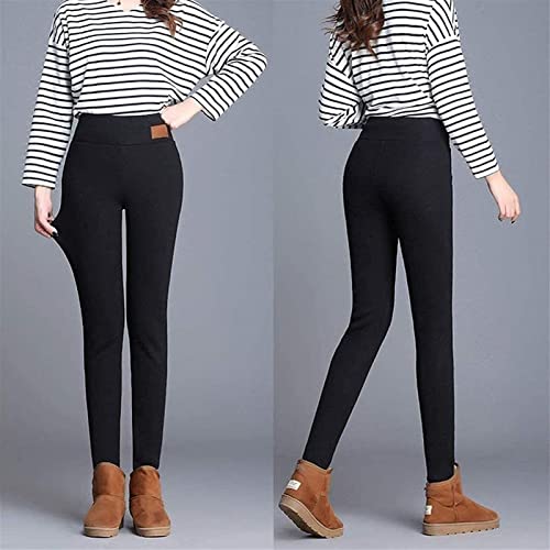 Super Thick Cashmere Leggings for Women, Winter Sherpa Fleece Lined High Waist Stretchy Leggings Plush Warm Thermal Pants (Color : Black, Size : Small)