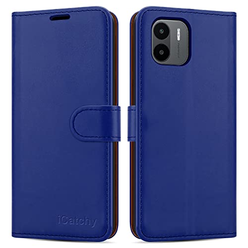iCatchy for Xiaomi Redmi A1 Case Leather Wallet Book Flip Folio cover with Card Slots and Kickstand View for Xiaomi Redmi A1 Phone (Blue)