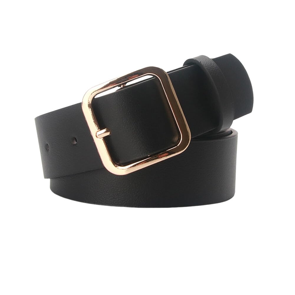 Black Women's Belts for Jeans Belt Pants Belt Fashion Square Buckle Ladies Dress Leather Belt Lady Belt for Coats Suit Dress
